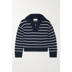 La Ligne Bastien Cropped Striped Merino Wool Sweater In Navy